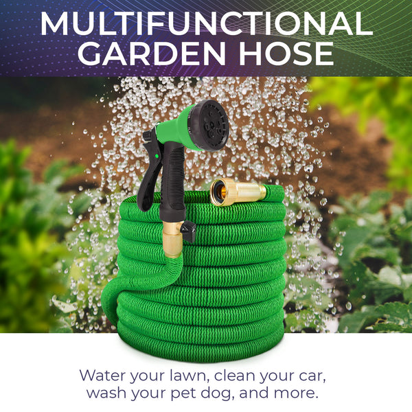 Joeys Garden Expandable Garden Hose with 8 Function Hose Nozzle, Lightweight Anti-Kink Flexible Garden Hoses, Extra Strength Fabric with Double Latex Core (4 Sizes.)