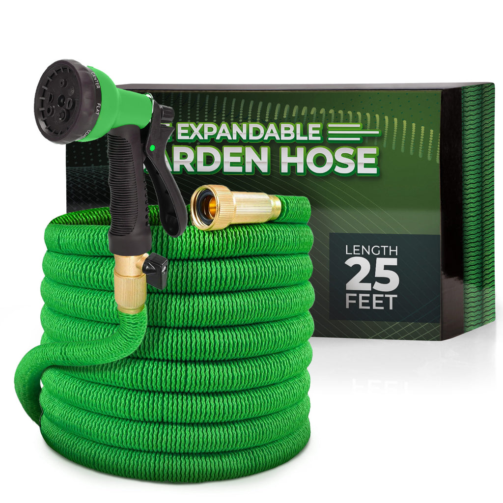 Expanding Flexible Garden Water Hose w/ Spray Nozzle in Green (25ft Expanding Flexible Garden Water Hose w/ Spray Nozzle in Green (25ft