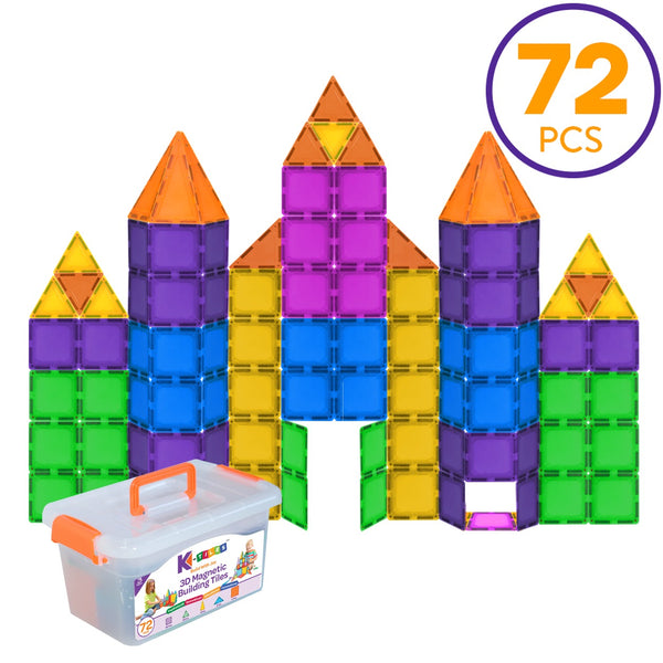 K-TILES® Magnetic Building Tiles for Kids (72 Pieces) - Colorful Tiles, Strong Magnets, Educational Toys for Children, Creativity, Imagination, Cognitive Development & Motor Skills for Girls & Boys